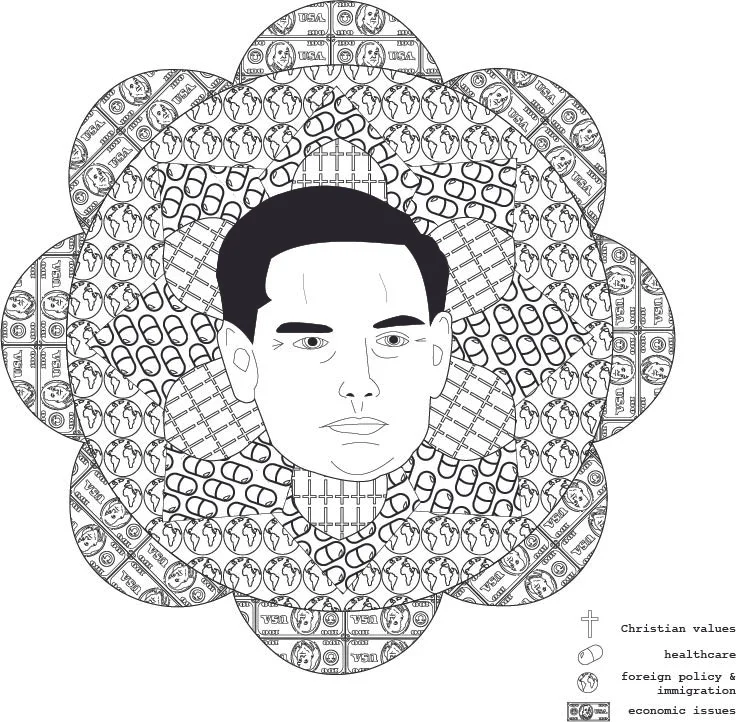 marco: mediate on politics , 2016. coloring book illustration.