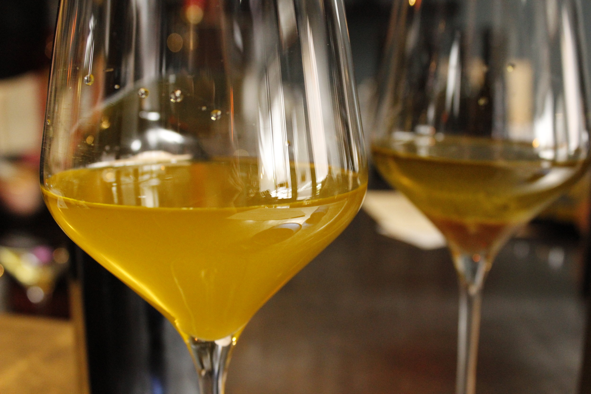  olive oil in wine glasses 