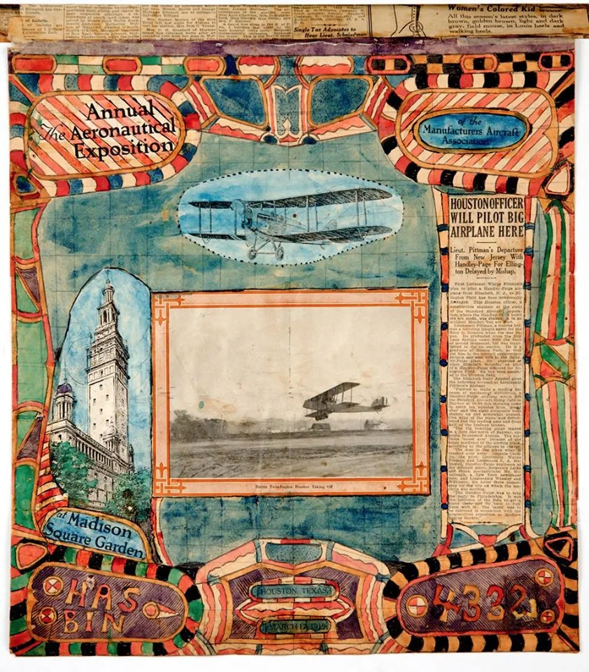 "HAS BIN" 1919 Watercolor pencil and collage on paper. Courtesy Stephen Romano Gallery.