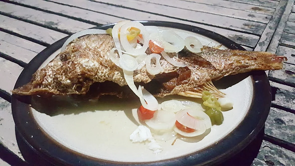 Fried Fish Escovitch from Far Out Fish Hut. If you like spicy then this is for you.