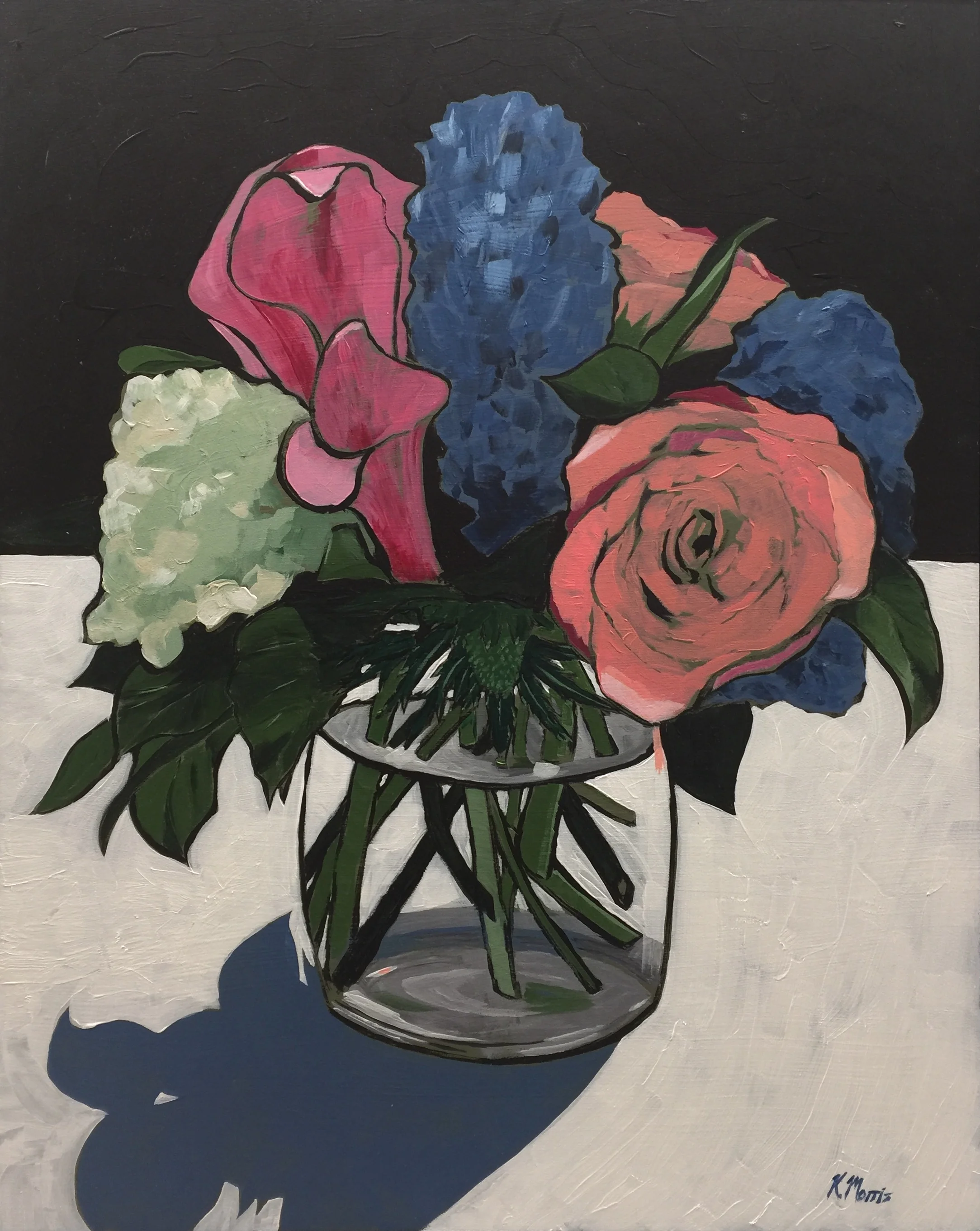 Flowers on Black, acrylic on panel, 20x16 inches