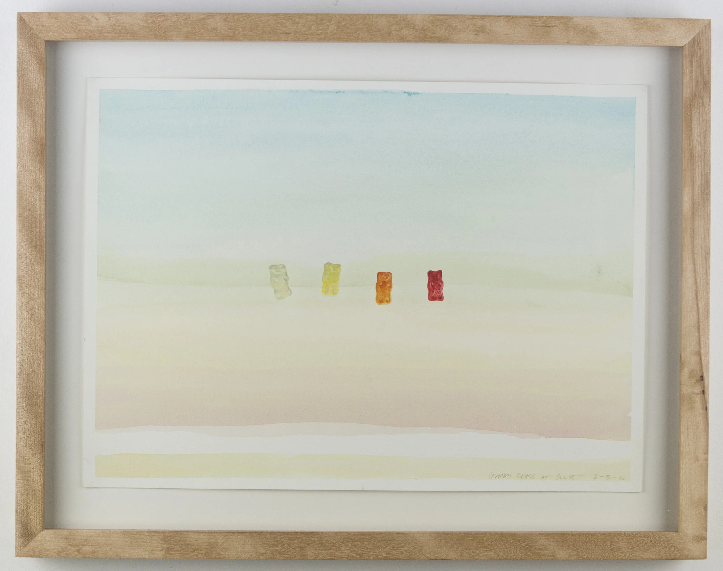 Snacks on the River, Gummie Bears at Sunset, watercolor and acrylic on paper, 11x15 inches