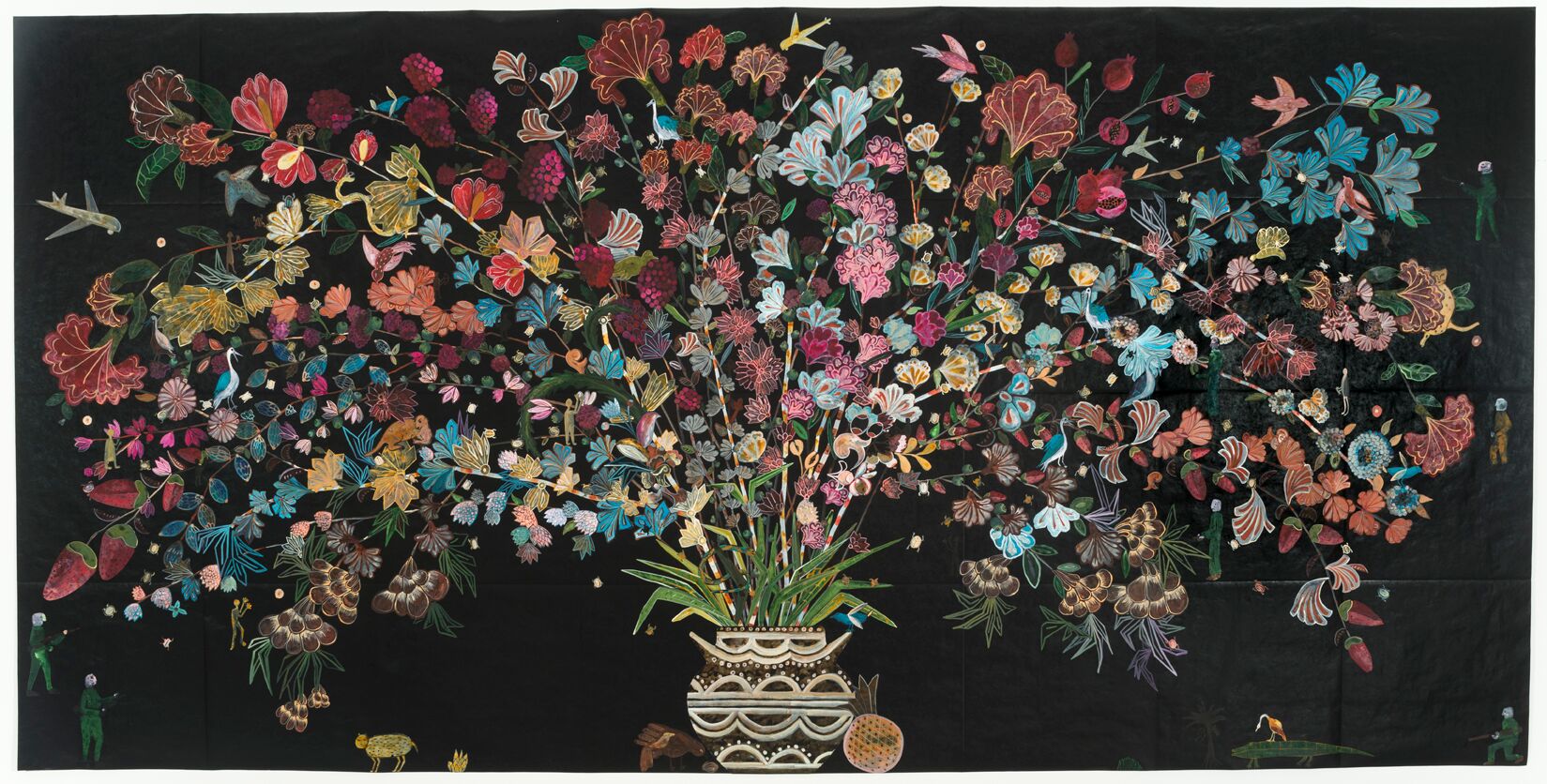 Cornucopia 3, India ink on Tyvek, 80 x 160 in.