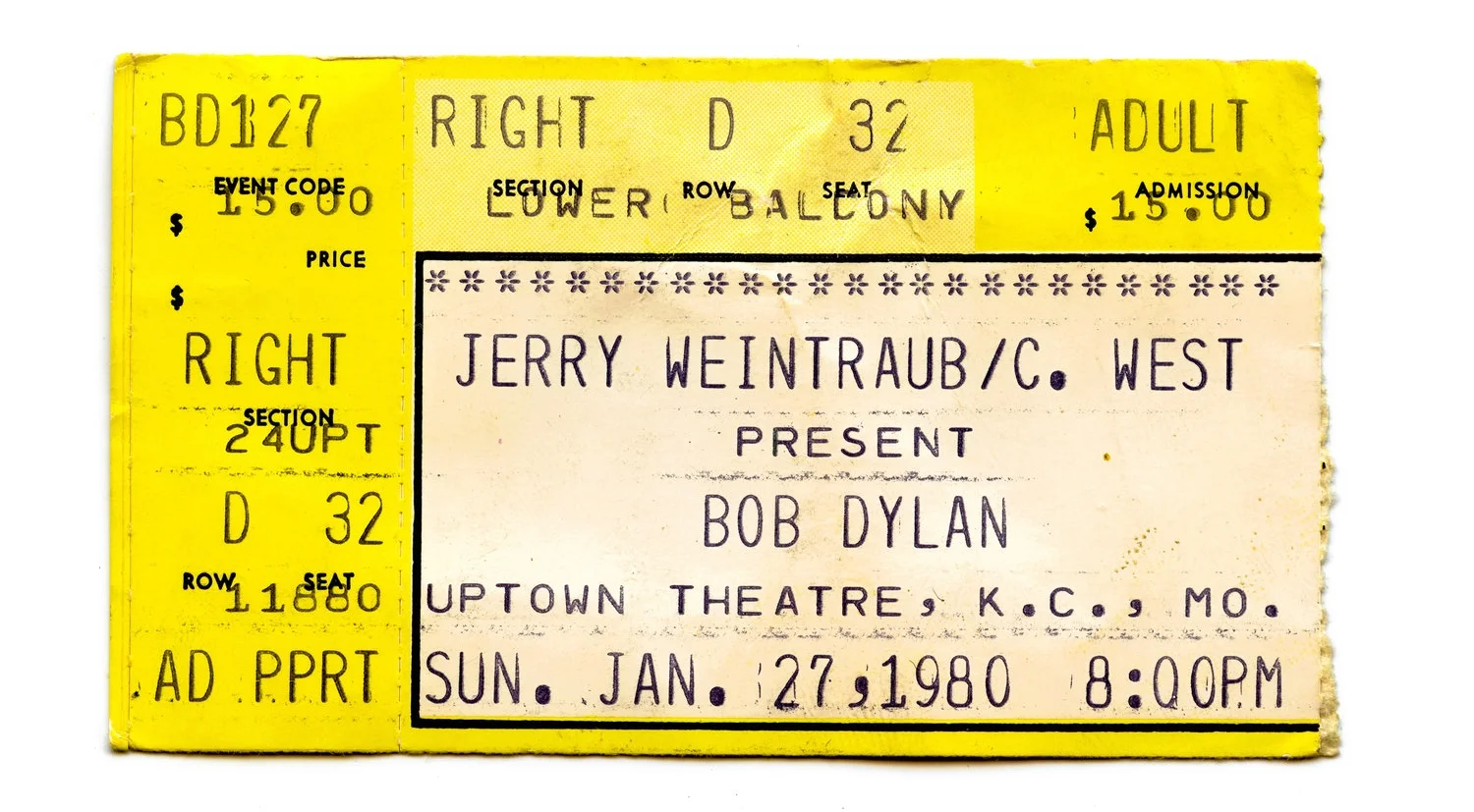 Andy Gershon, Concert Ticket (Bob Dylan 1980) , archival print on paper, 32x42 inches