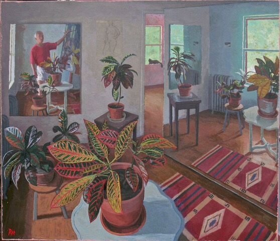 “Studio with Crotons,” oil on canvas, 48 x 55 inches