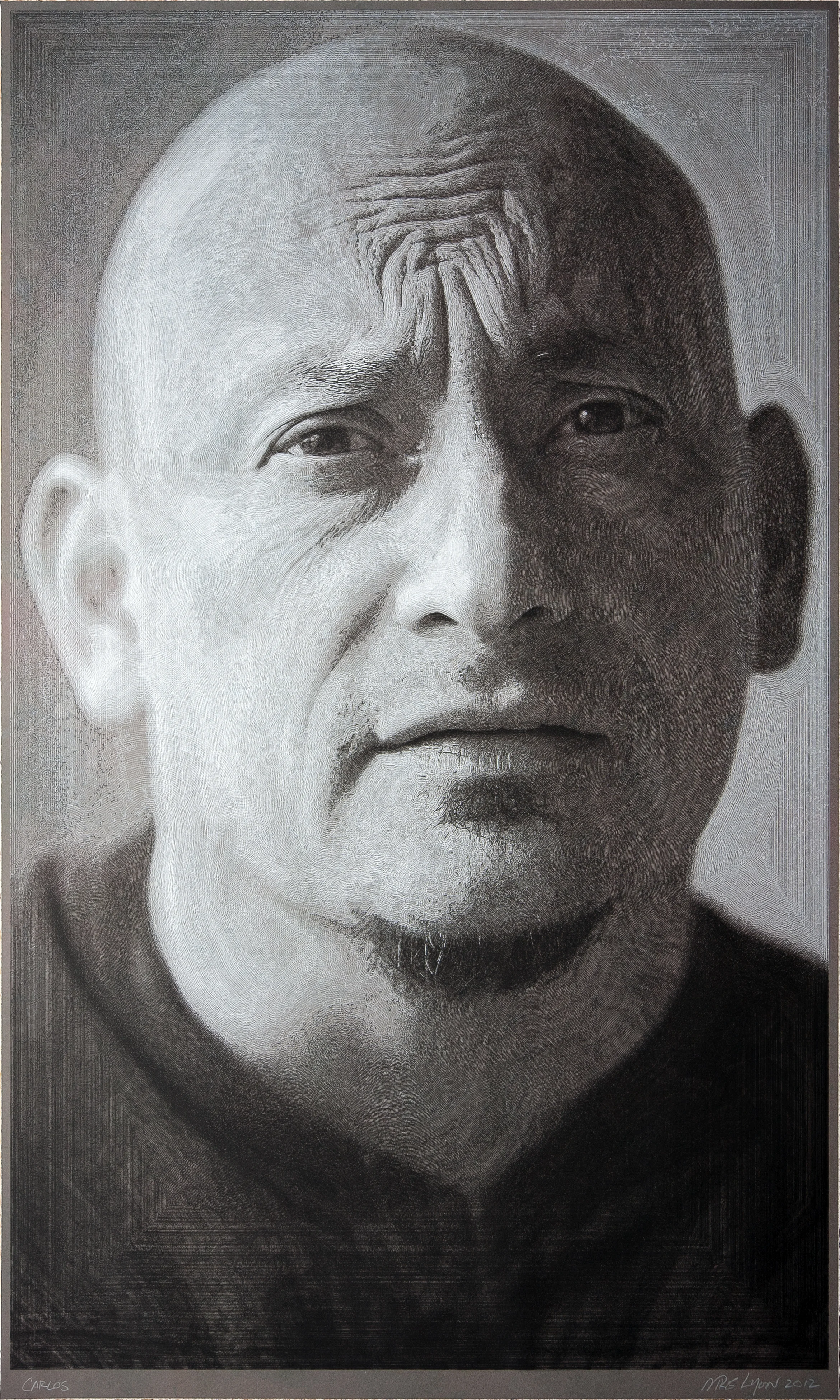 Carlos, ink on pigment-tinted paper, 45 x 75 inches, framed