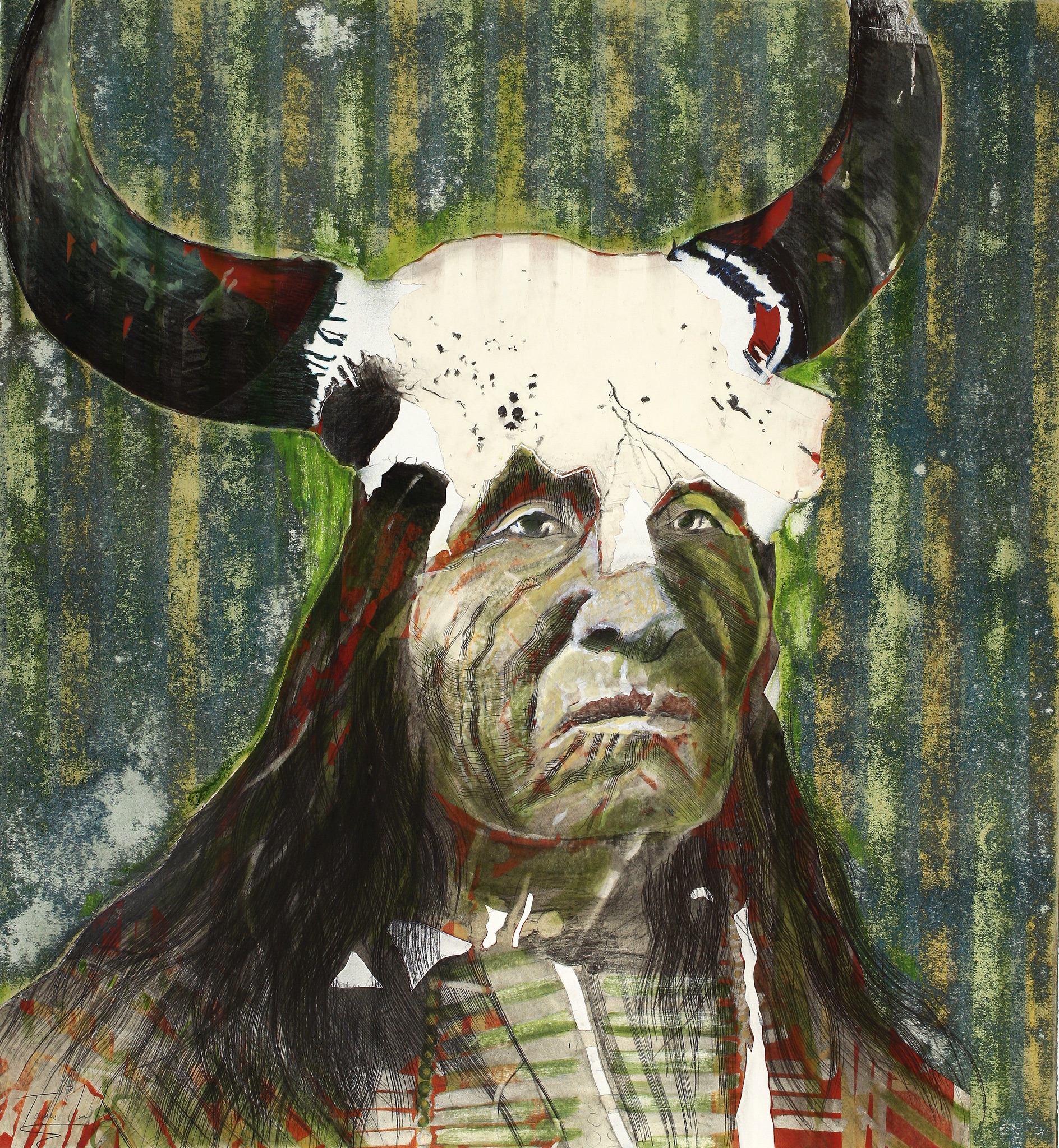   Native American,  mixed media,   37 x 40 inches   SOLD 