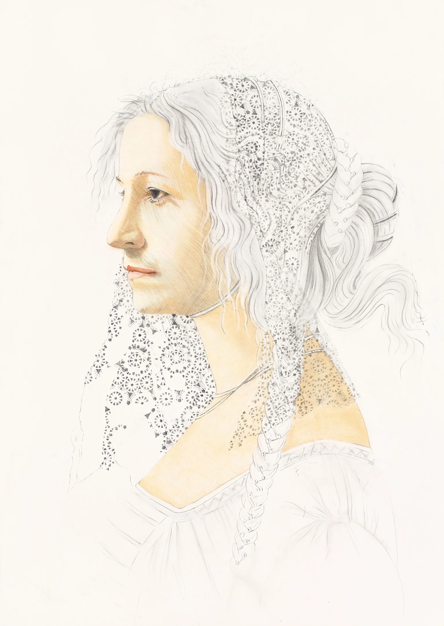  Renaissance Woman with Veil, pencil on paper, 44 x 61 inches, SOLD 