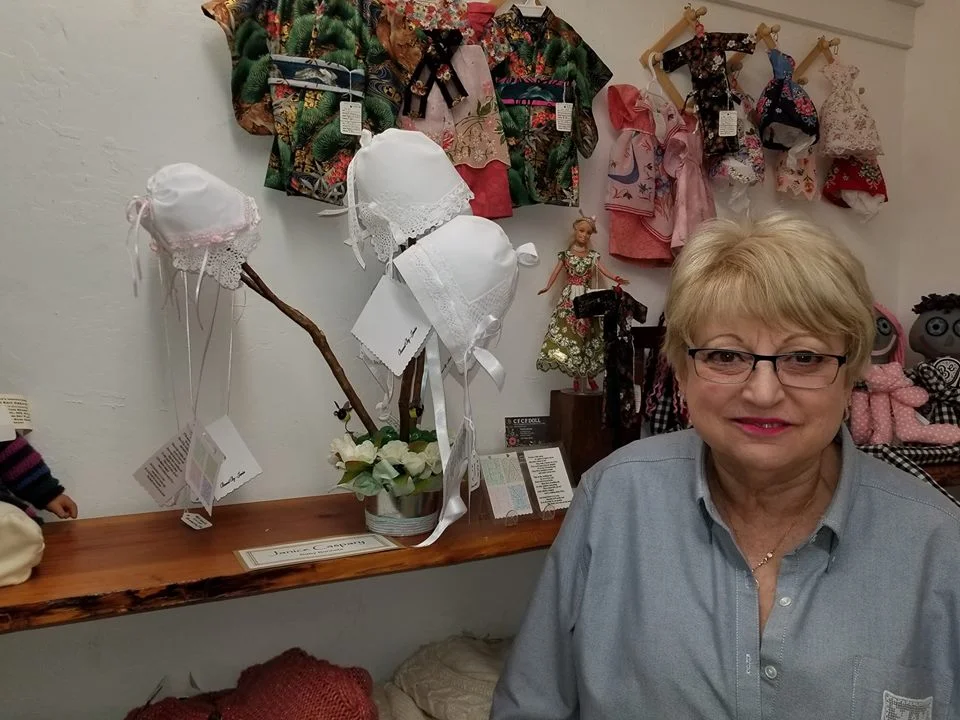 Janice Caspary's Bonnets are available at the Artisans' Co-op.