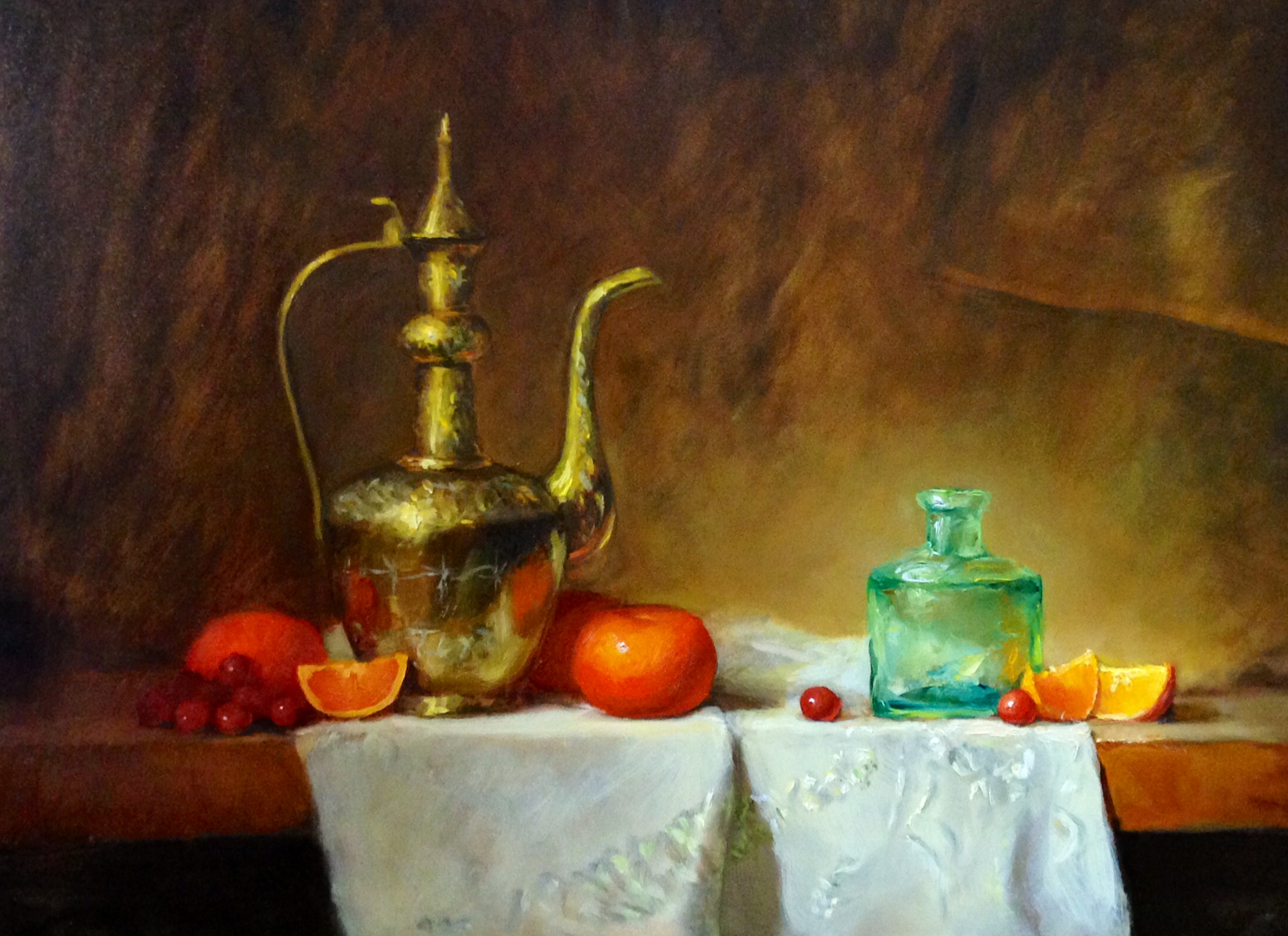 Pitcher and Mandarins 12x16 Oil on board