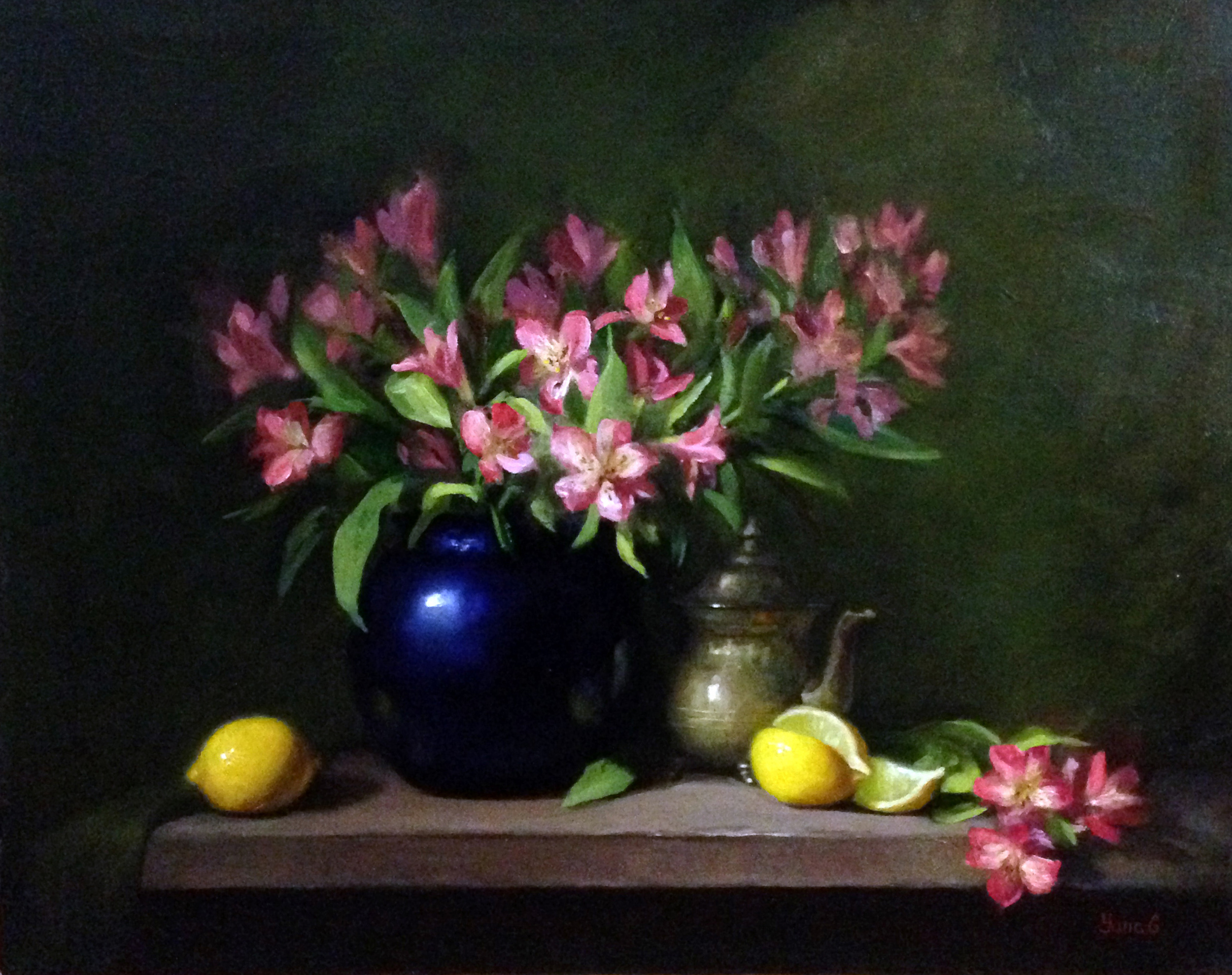 Alstroemeria and lemons 16x20 Oil on canvas 