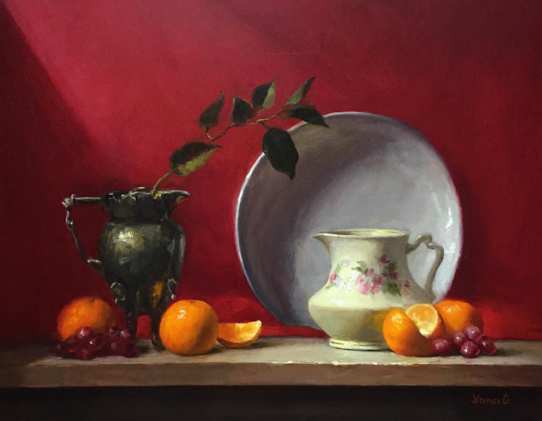 Creamer and Tangerines 14x18 Oil on board
