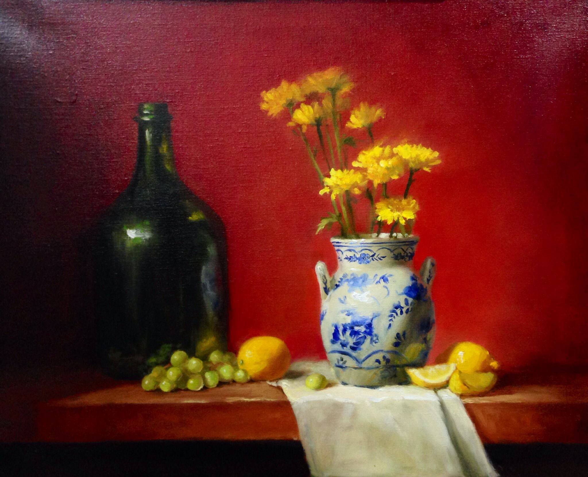 Mums and lemons 16x20 Oil on canvas 