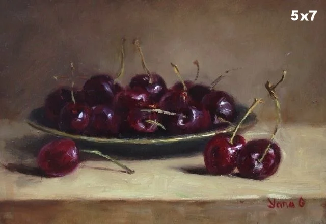 Cherries on the plate 5x7 Oil on board