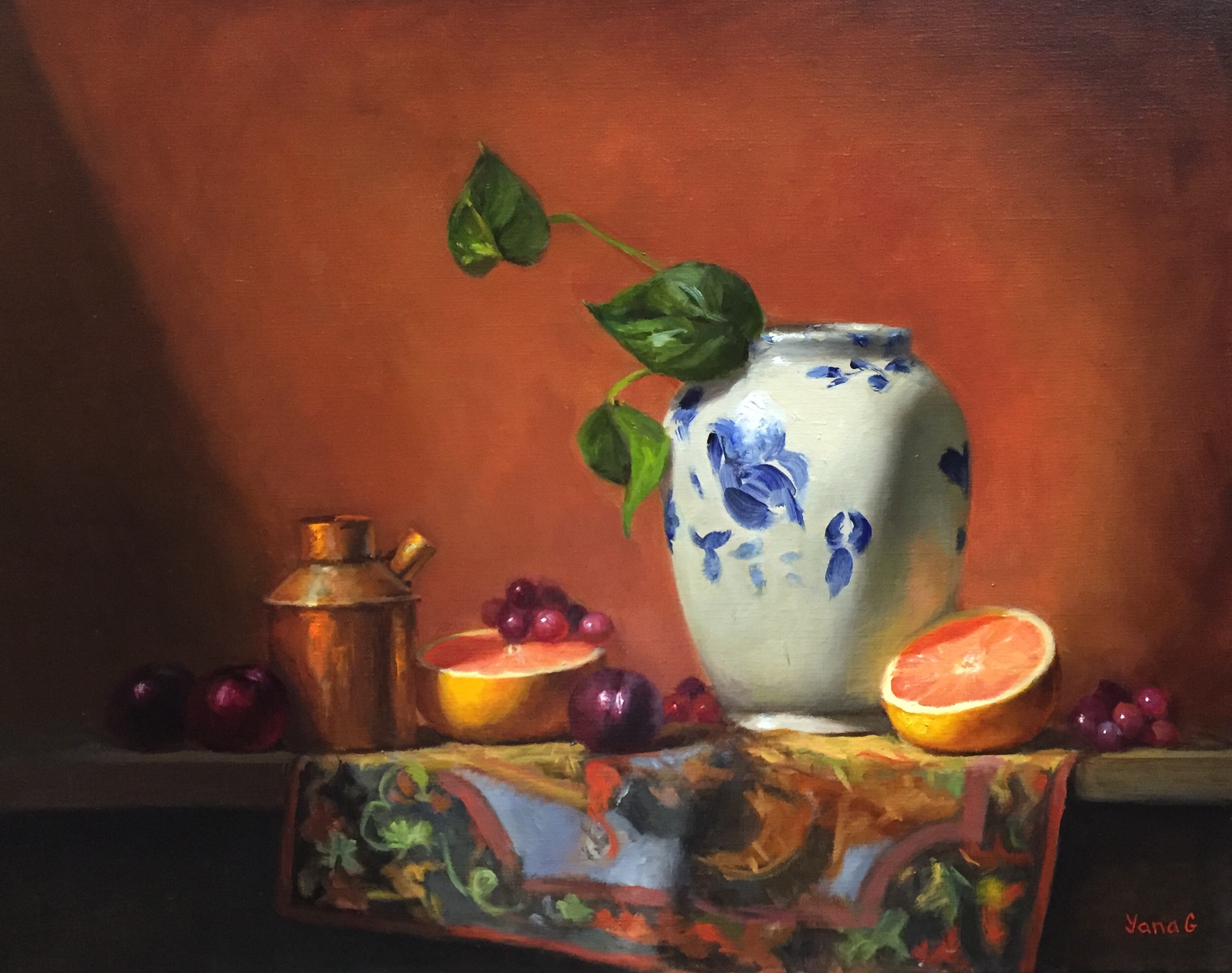 Still Life with Chinese Vase and Grapefruit 16x20 Oil on linen