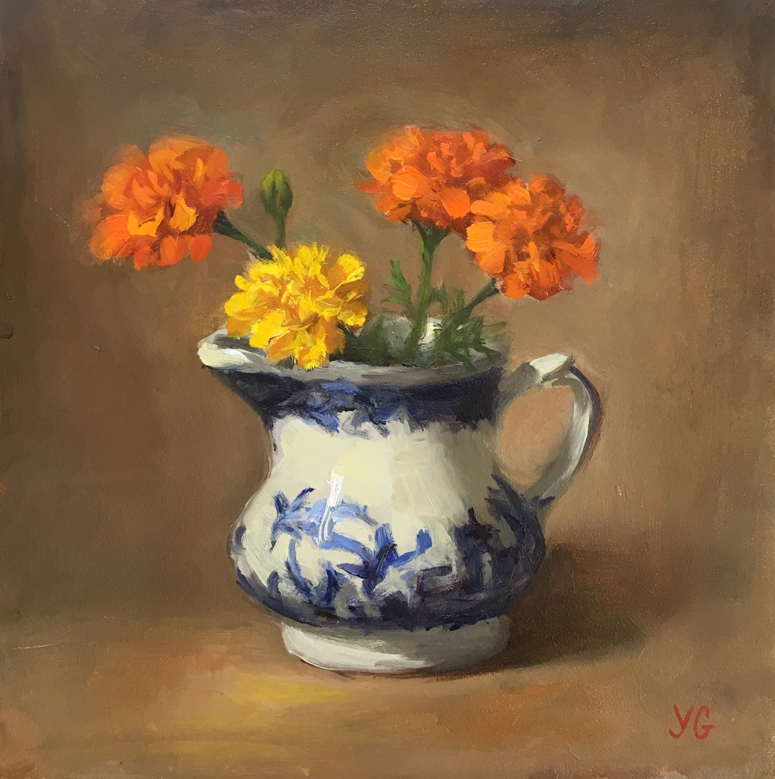 Marigold Flowers 6x6 Oil on board