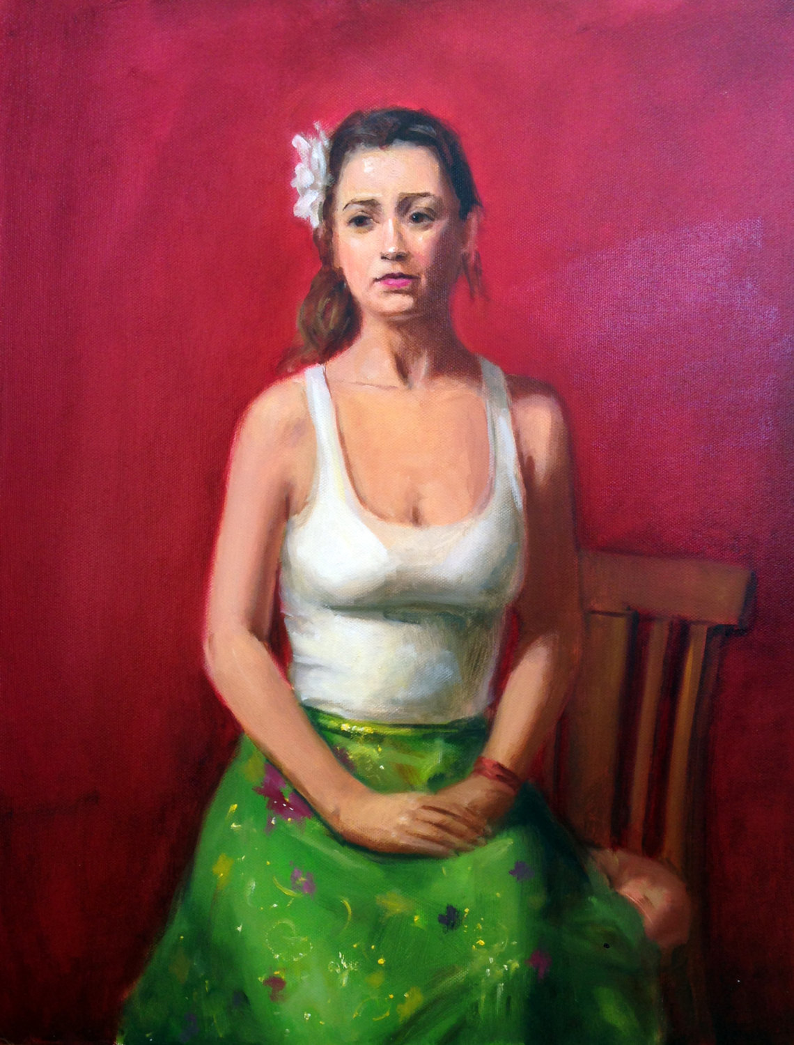 Woman in a Green Skirt 14x16 Oil on canvas 
