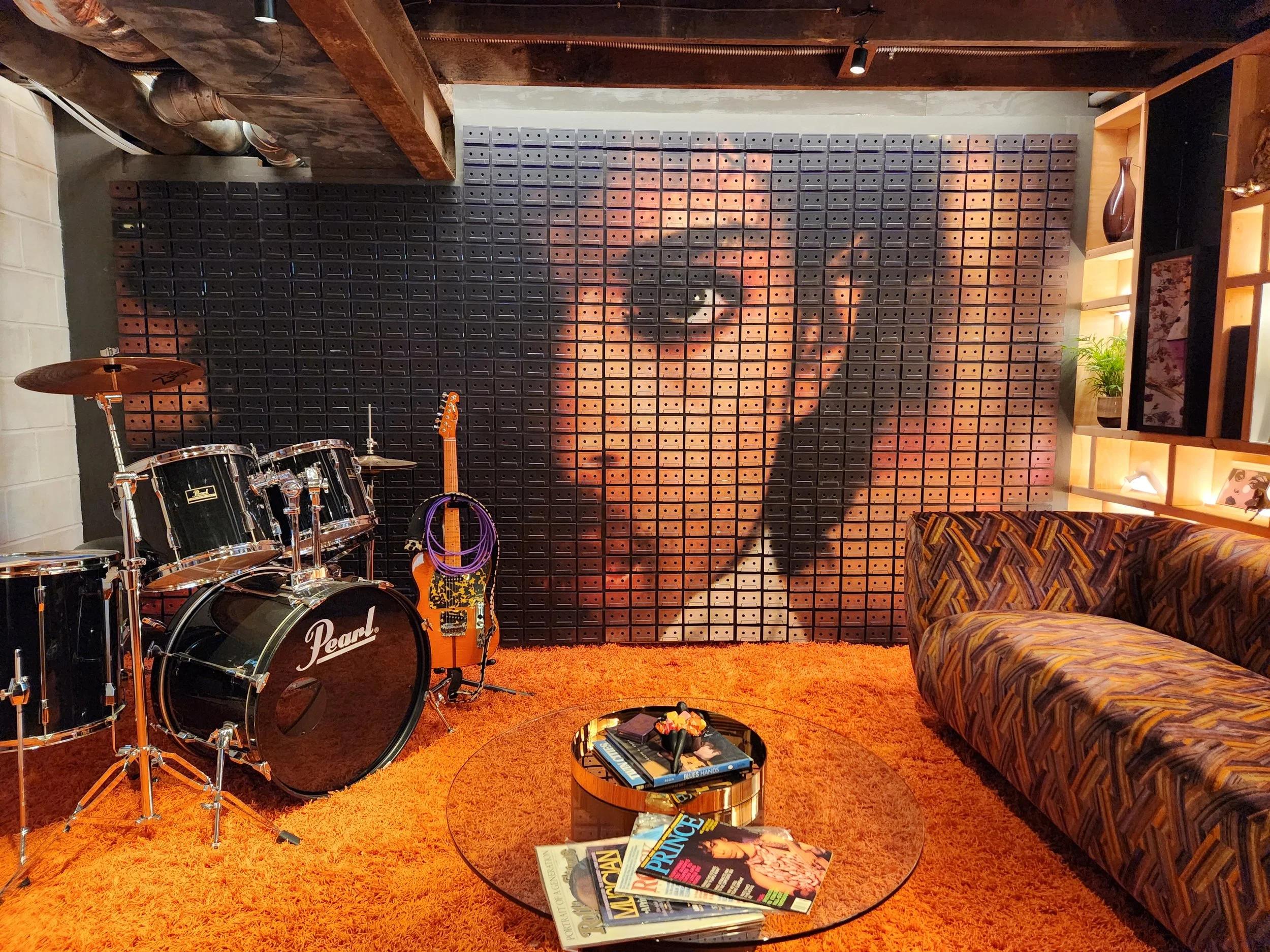 Custom Prince Wall Mural created with 2000 cassette tapes