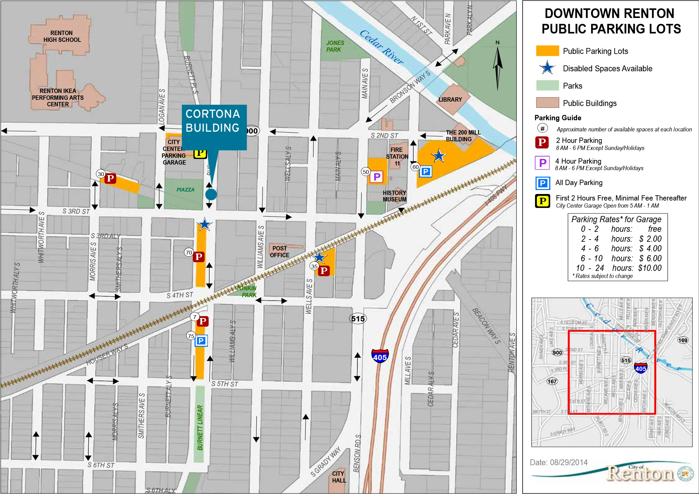 The Cortona Building is serviced by street parking and surrounding public parking lots.