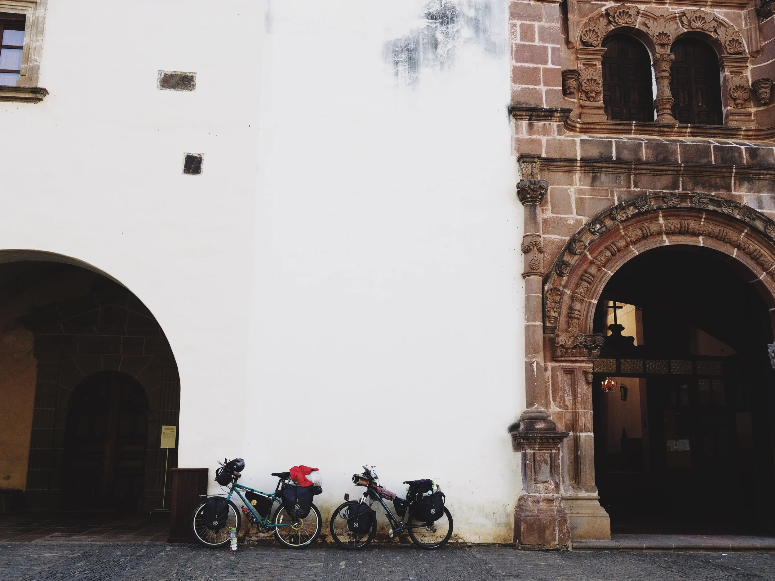 Bikes parked outside the old Jesuit convent in Tzintzuntzan