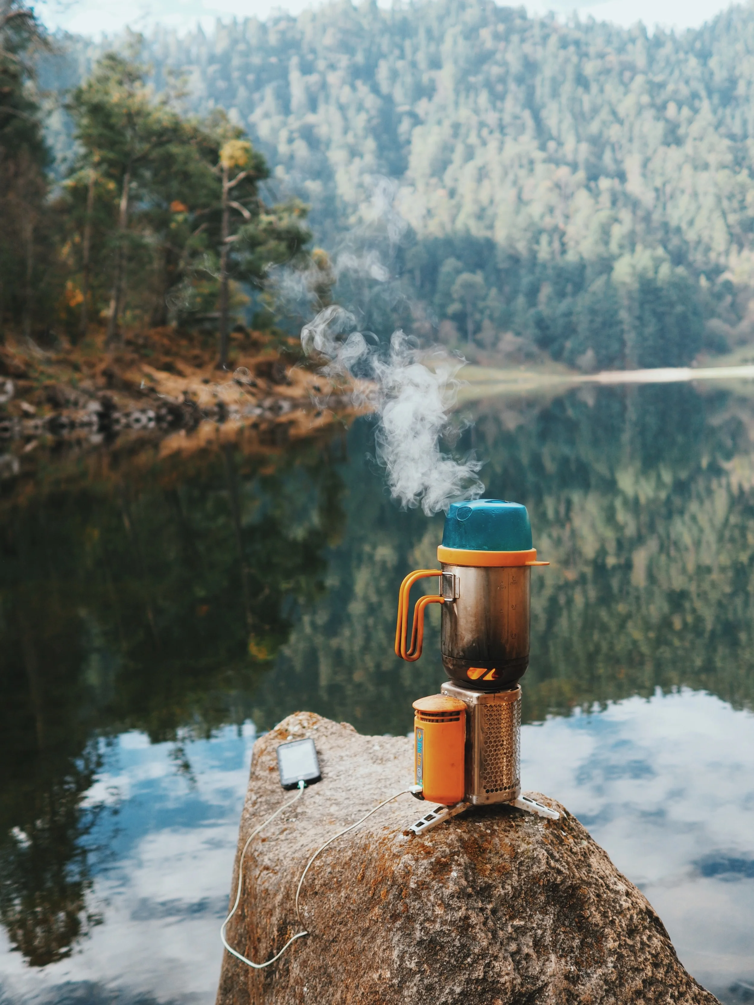 Lakeside breakfast with our BioLite CampStove