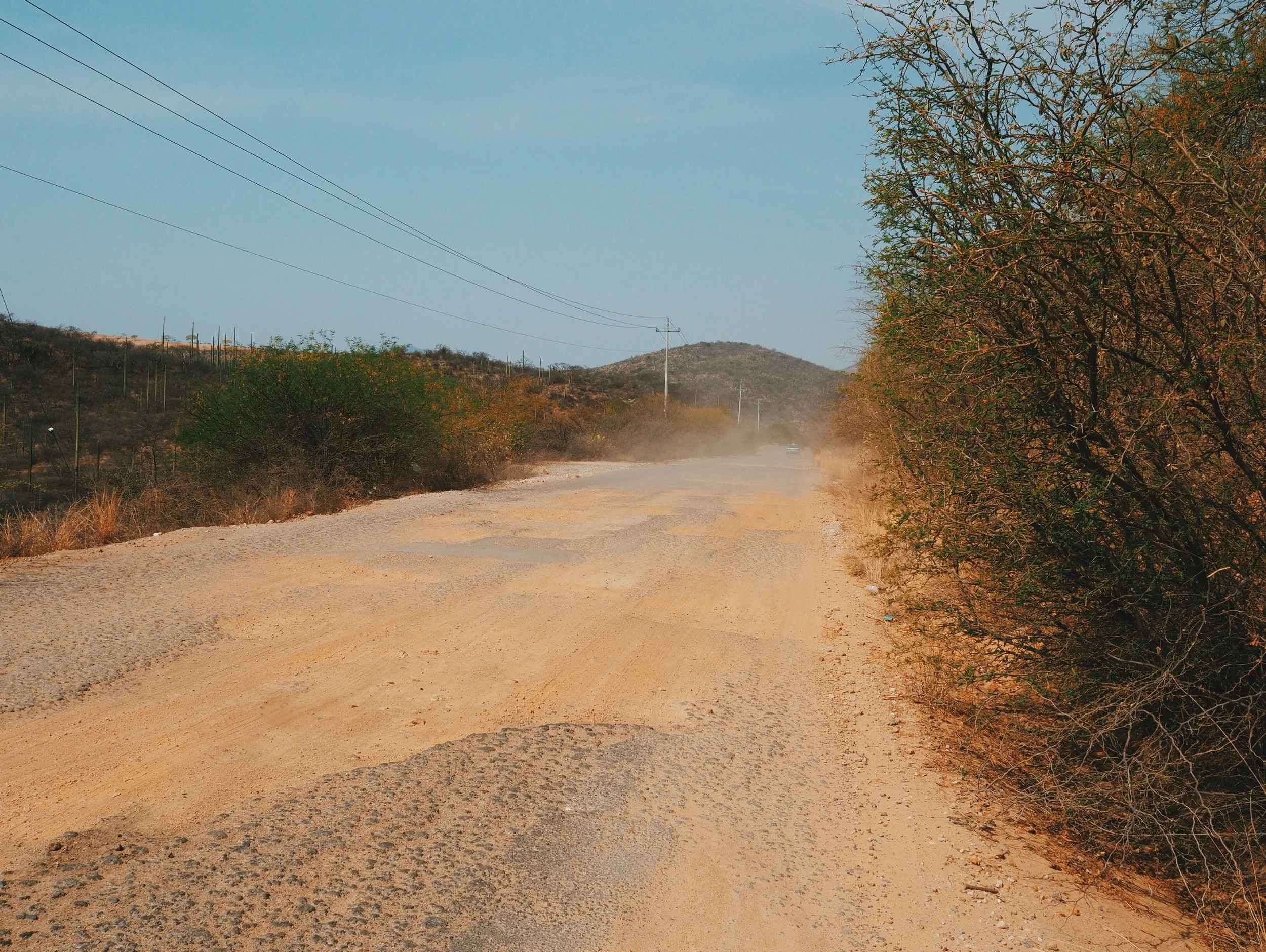 Paved roads through Southern Puebla were a bit chewed up but with so little traffic we were able to navigate the pot-holes no problem