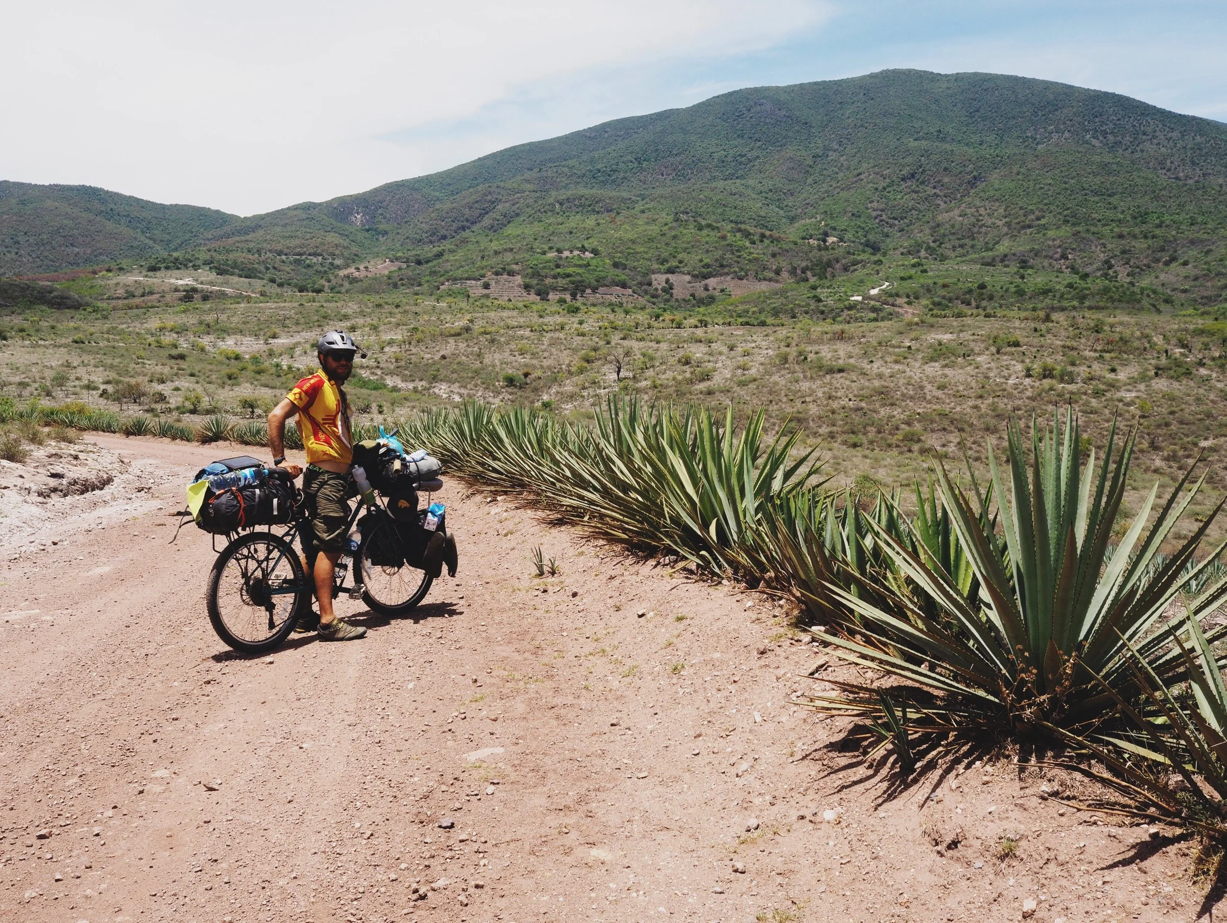 Outside of Yogana, surrounded by agave