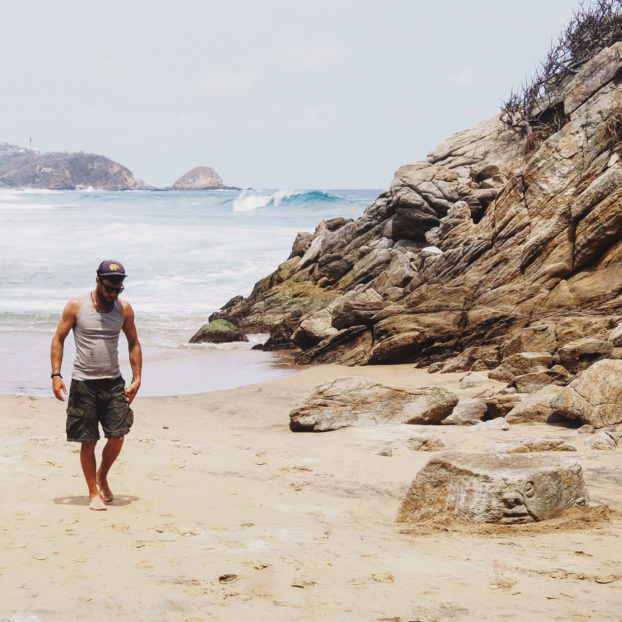 Zipolite - check out the carved face on the rock on the beach!
