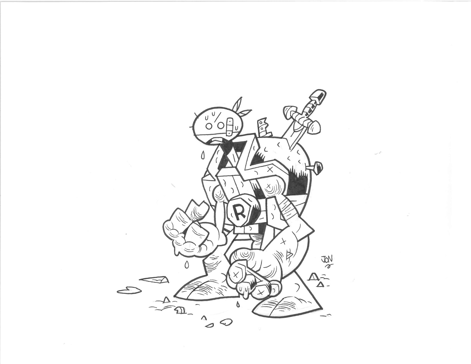 TMNT BATTLE-DAMAGE RAPHAEL - $40 SOLD Original Illustration / 8.5 x 11 Cardstock