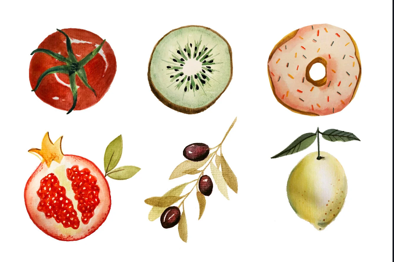 Watercolor food icons