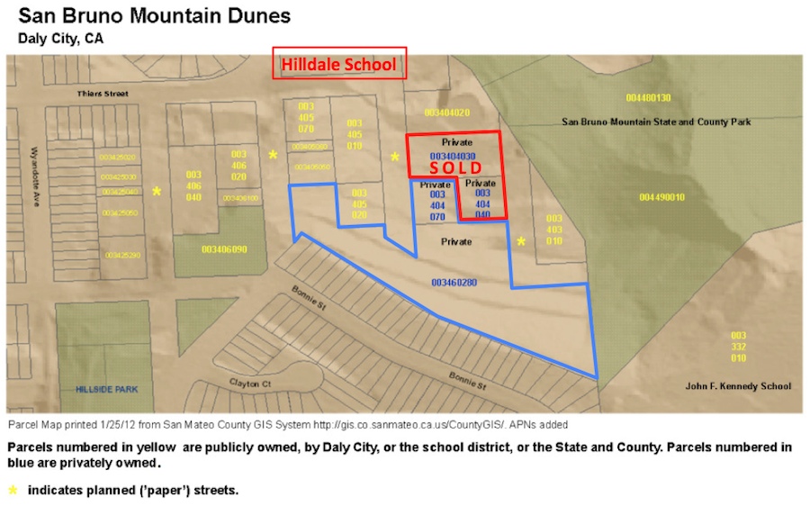 Parcels 003 404 070, 003460 280 were donated to the San Mateo County Park in 2015 by Richard Haskins and his brother.