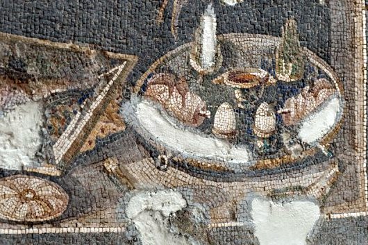 Eggs the right way, soft boiled and in cups. Detail from a 3rd century mosaic at the Hatay Archaeological Museum in Antakya, Turkey. 