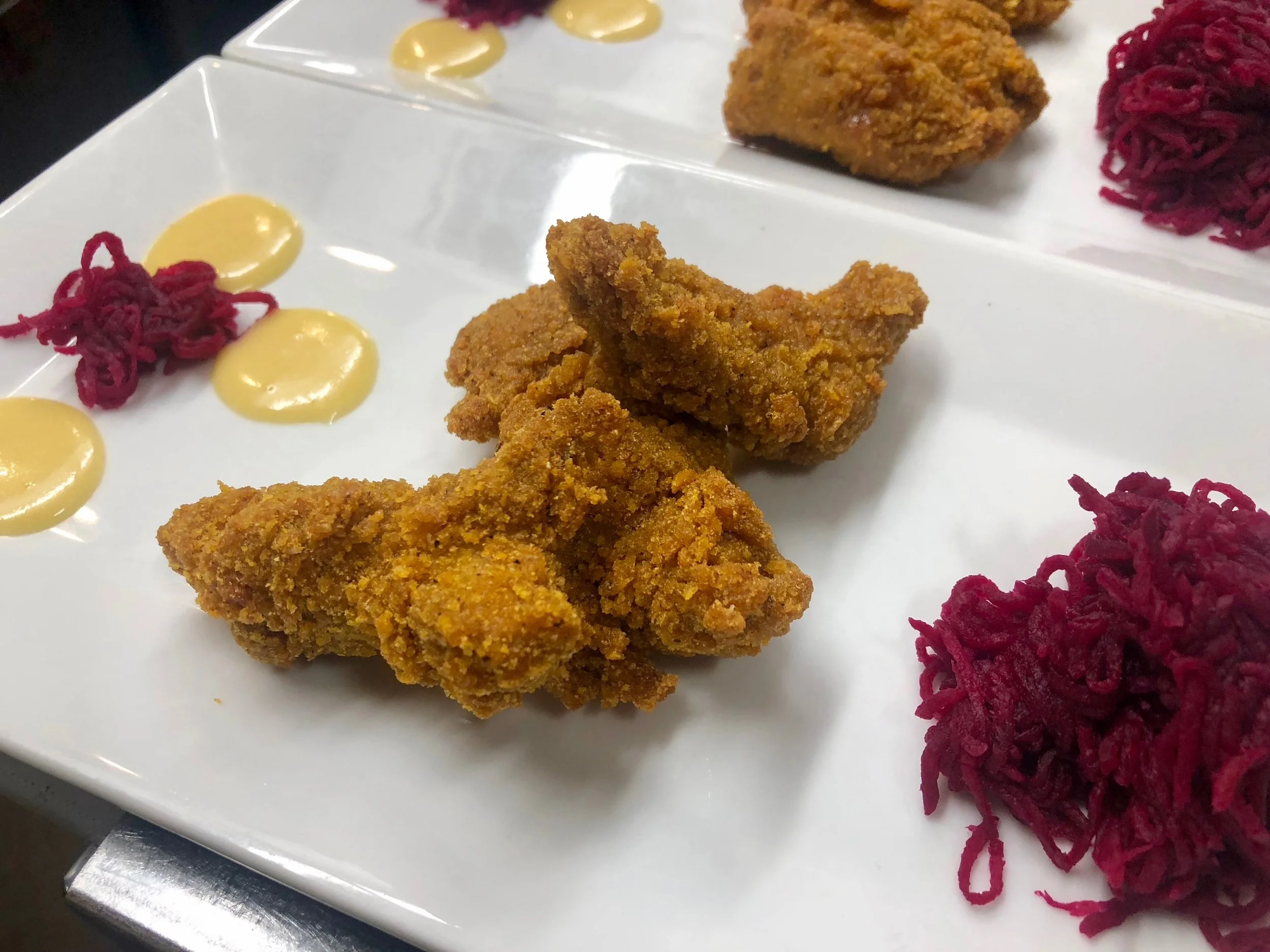 Crispy Duck Fingers, Pickled Beet Slaw, Peach Aioli