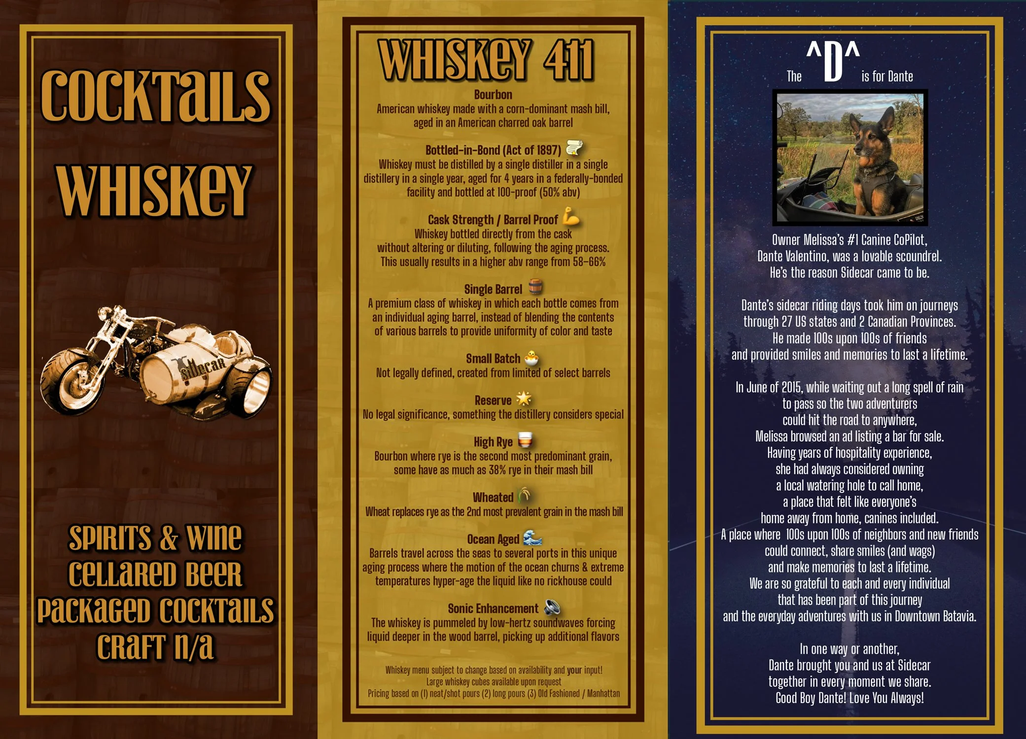 Drinks/Whiskey — Sidecar Supper Club & Beer Garden