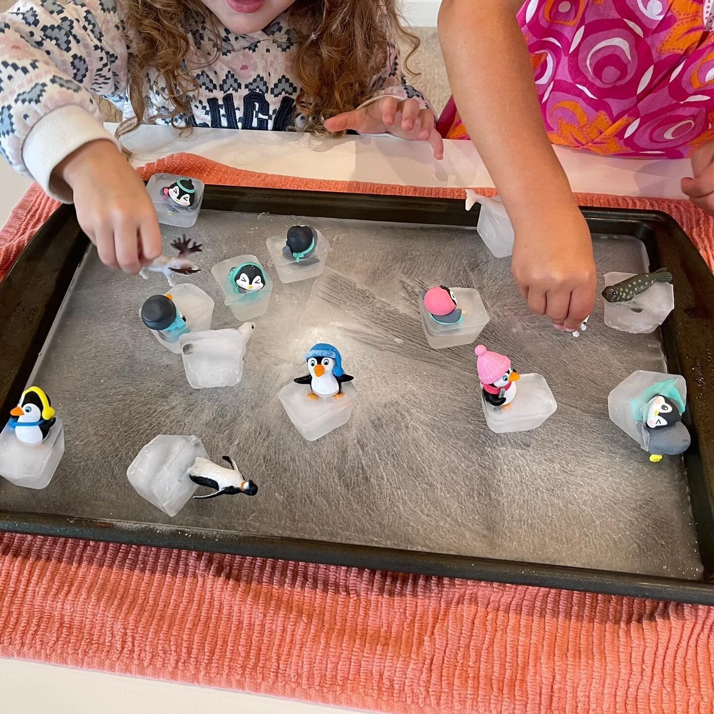While we wait for cooler weather, we explored some arctic animals. Ice skating penguins was a new play experience for my preschoolers. It was a perfect reminder that kids have wonderful imaginations and just need a environment to let it run free. Bef