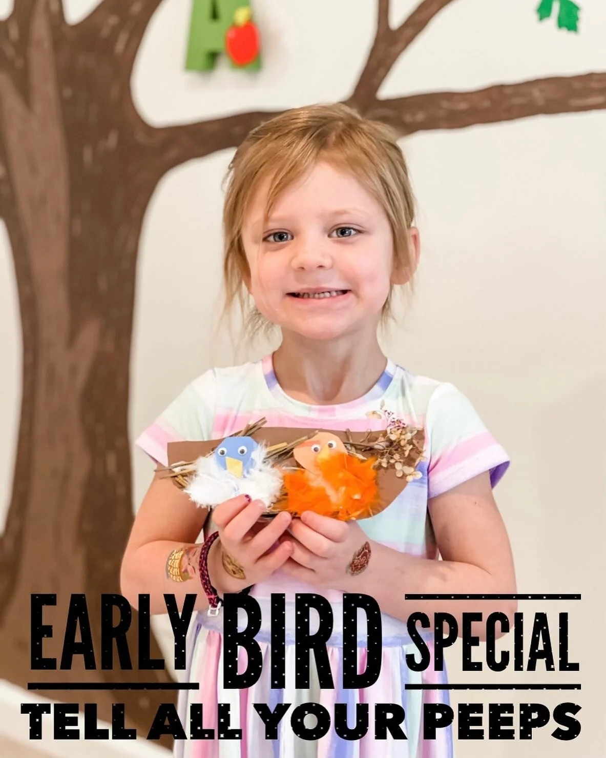 Early Bird Special!!

Have your registration forms and $75 registration fee turned in by March 31 and get $25 off your first month of preschool tuition. Refer a friend and get an additional $10 off. 

Contact me if you would like to meet me or have a