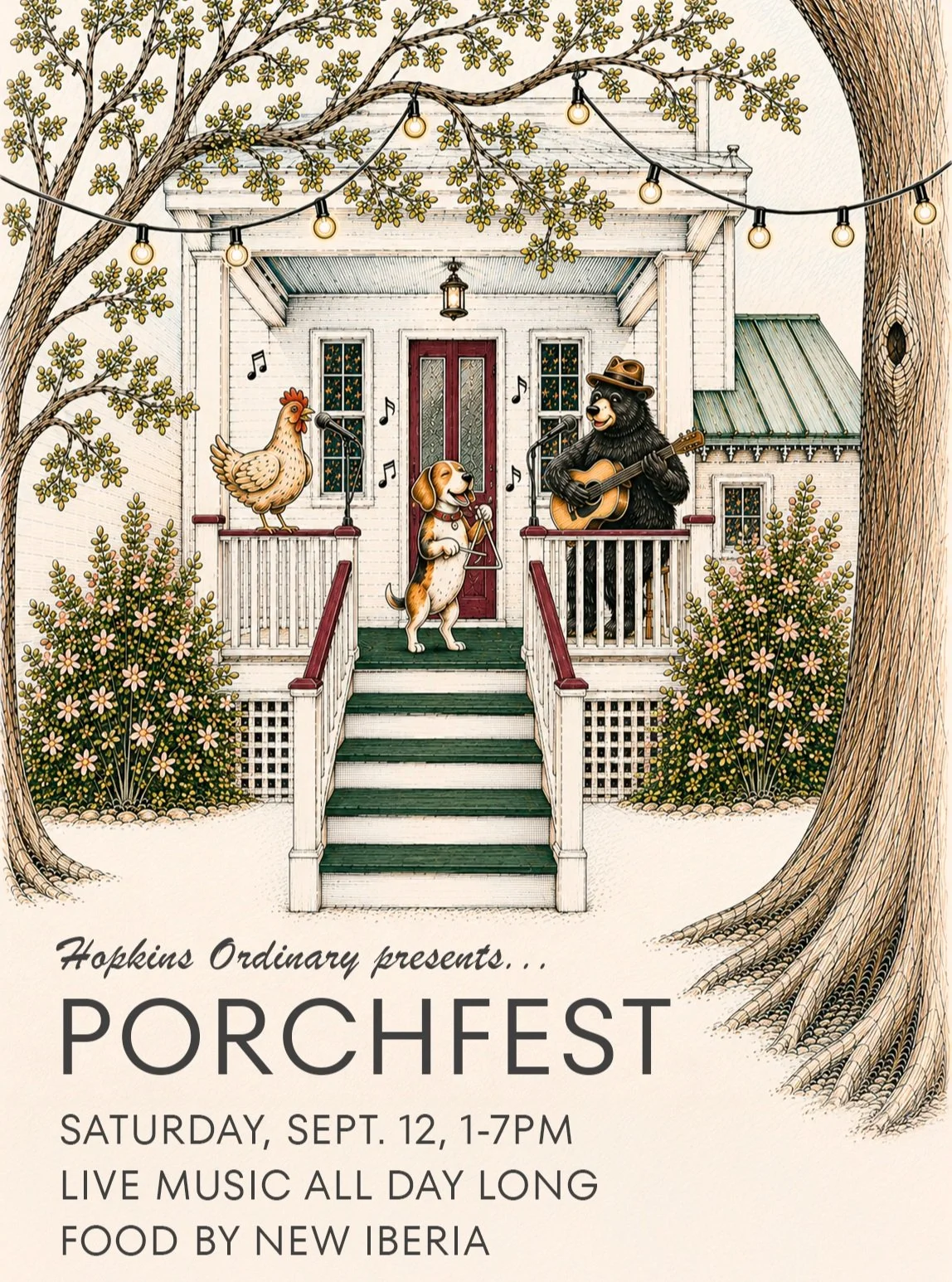 🎵 Announcing PORCHFEST at Hopkins Ordinary 🎵

Mark your calendars! Join us on Saturday, September 12th from 1:00 PM &ndash; 7:00 PM for a full day of great music, cold drinks, and good vibes.

We&rsquo;re bringing live music to our porch all aftern