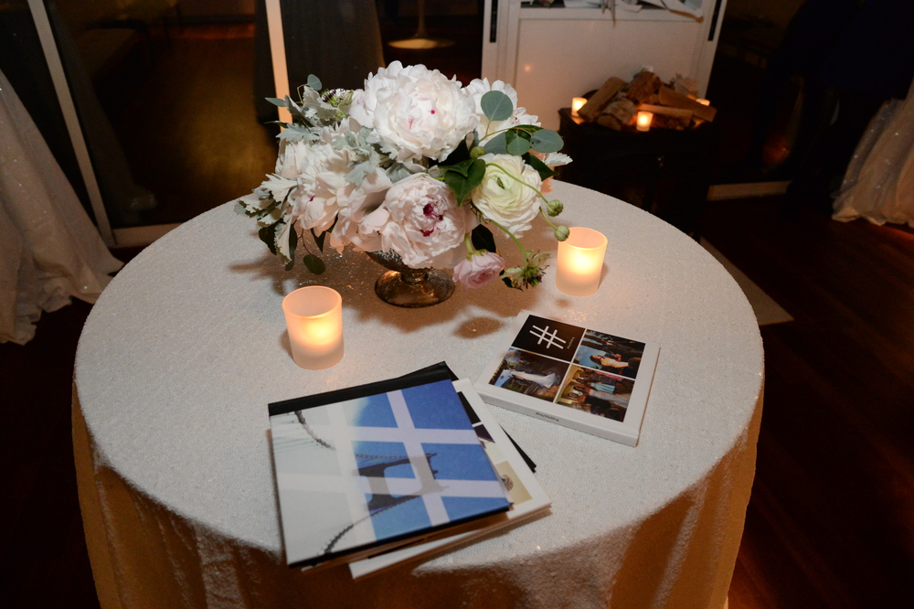 I also made the floral arrangements for the parties cocktail tables. They were made with Drew's favorite flowers, peonies.