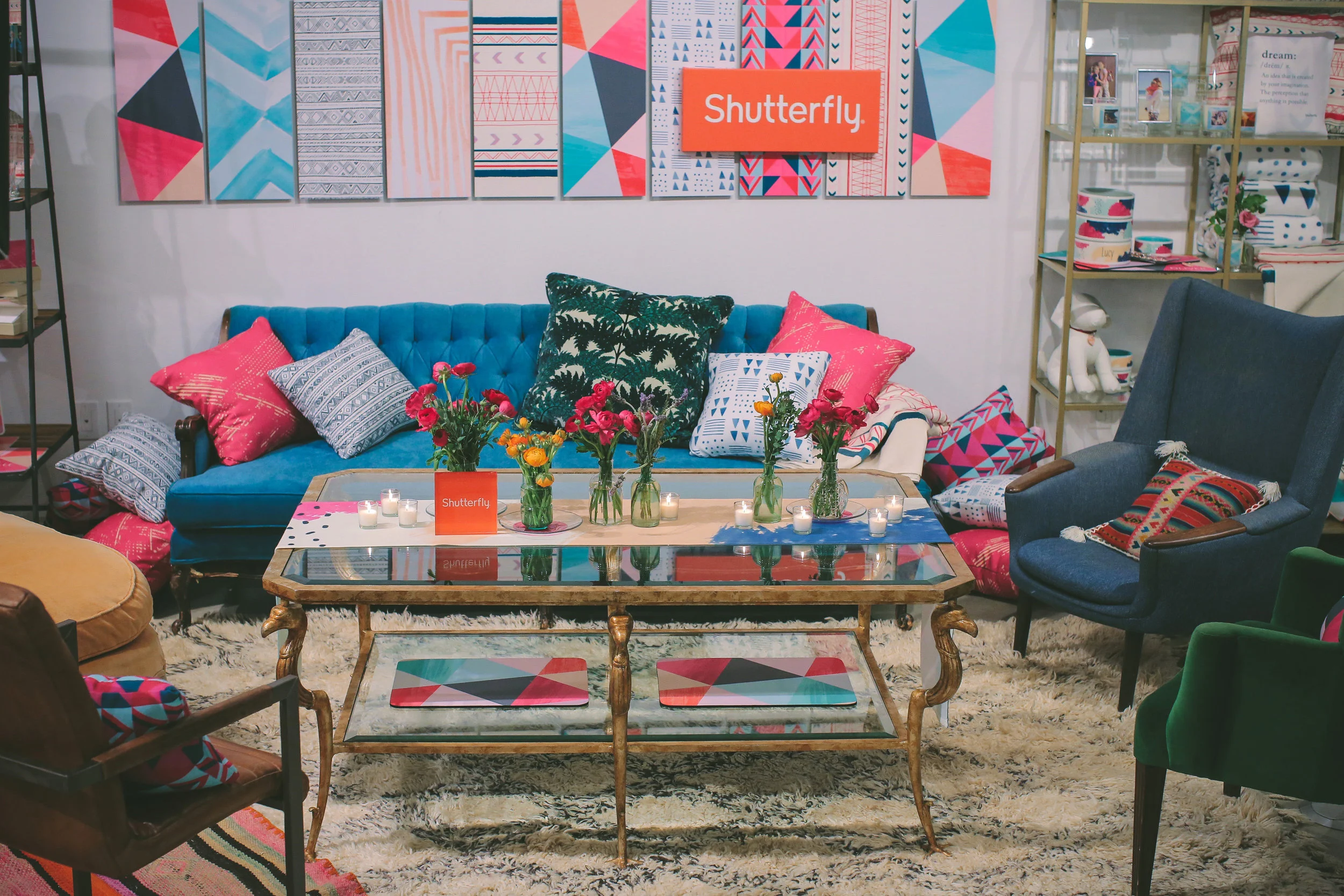 For this event I made the wall panels with Shutterfly wall art as a background behind the couch, pillows and most of the background product. 