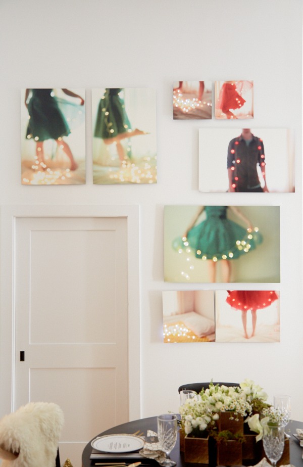 These bokeh images are taken by Beth Retro, they are simply divine and looked fab in the holiday kitchen that was set up. They were printed on Shutterfly's metal wall art, then I drilled holes through them placed little lights inside and made them sparkle a little more. 