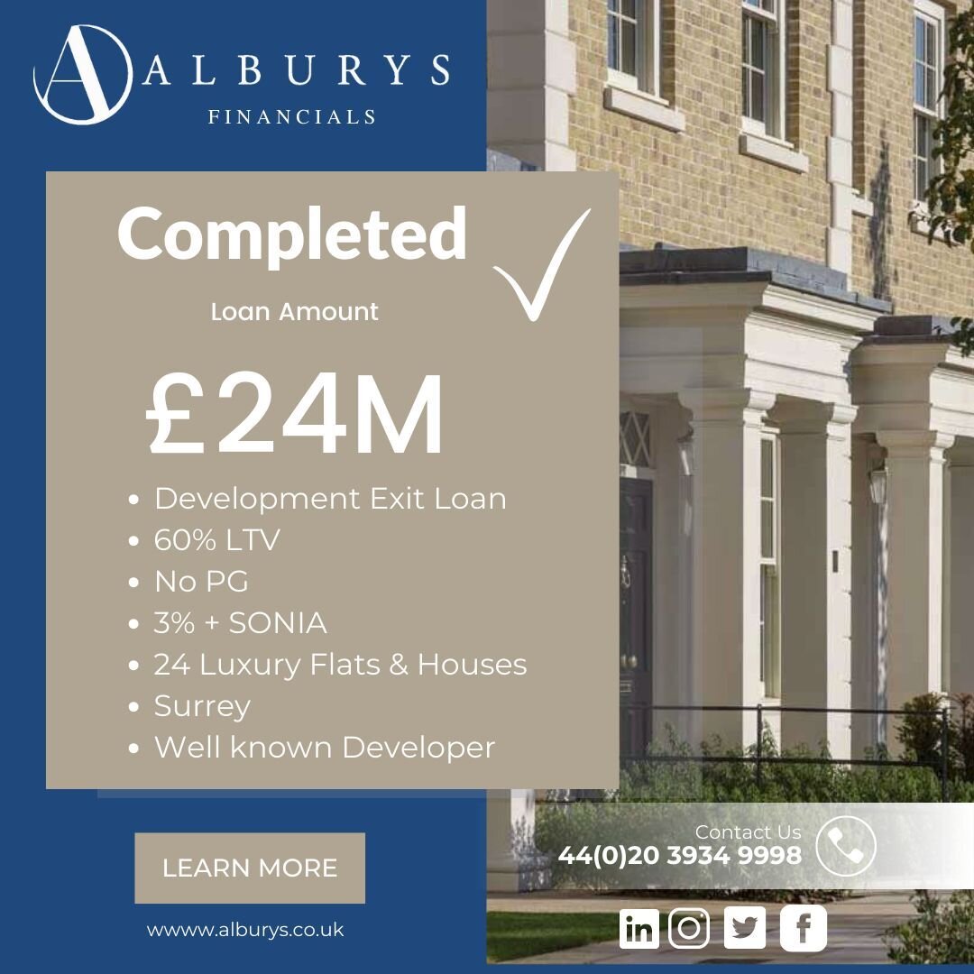 We are pleased to announce the completion of this &pound;24 million Development Exit Loan in Surrey.

#devexit #developmentexitloan #propertyfinance #alburys