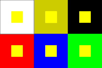An example of simultaneous contrast. displaying how yellow feels different in various colour combinations