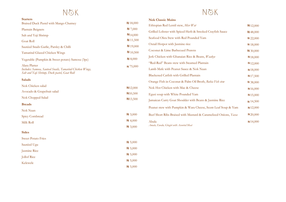MENUS — NOK by Alara