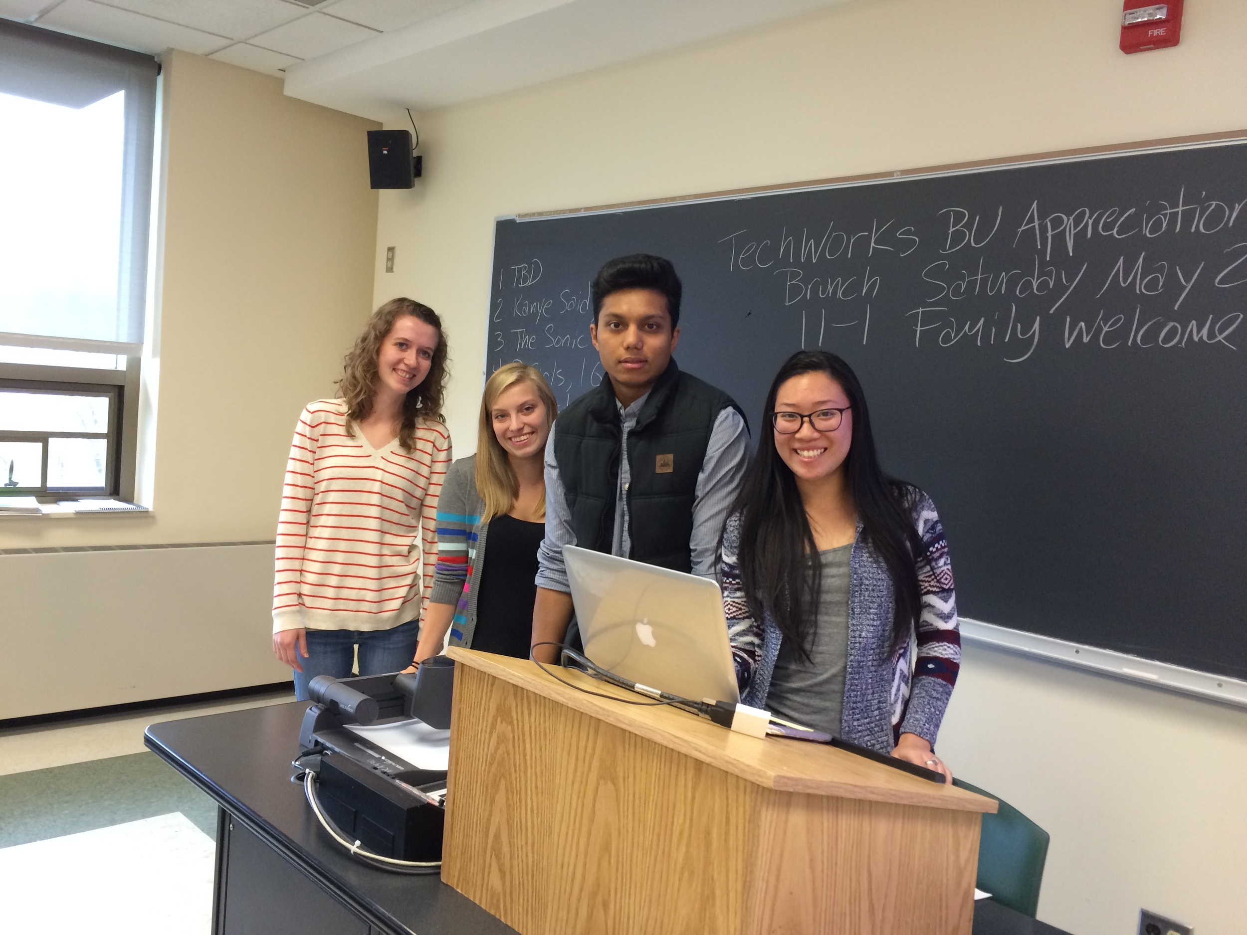 Authors of this Aural Postcard Presenting their Research (L-R) Libby Norton, Hailey Gonzalez, Nazrul Chowdhury, and Carol Huang