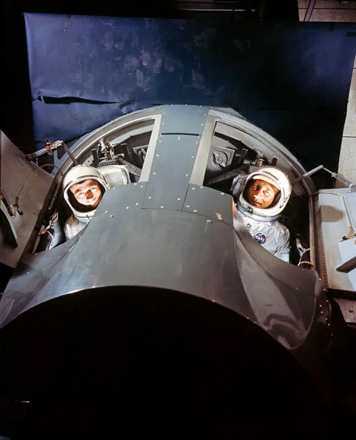 Normal
0
false
false
false
EN-US
X-NONE
X-NONE
Gus Grissom and John Young, crew for 1st manned Gemini mission training In mission simulator BUILT BY GP-Link for McDonnell Aircrart, St. Louis, MO
