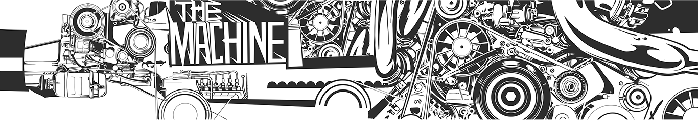 Outline drawing for “The Machine” Mural by Artist John Tindel