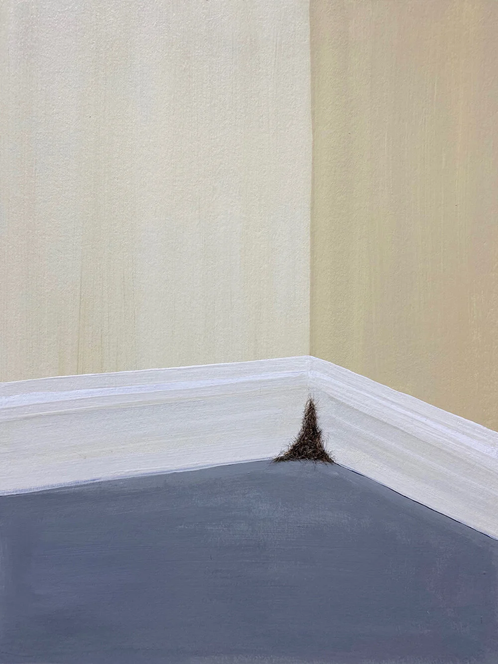  Hairy corner #1, executive suite, 2019  Acrylic and hair on paper  12” x 15”   
