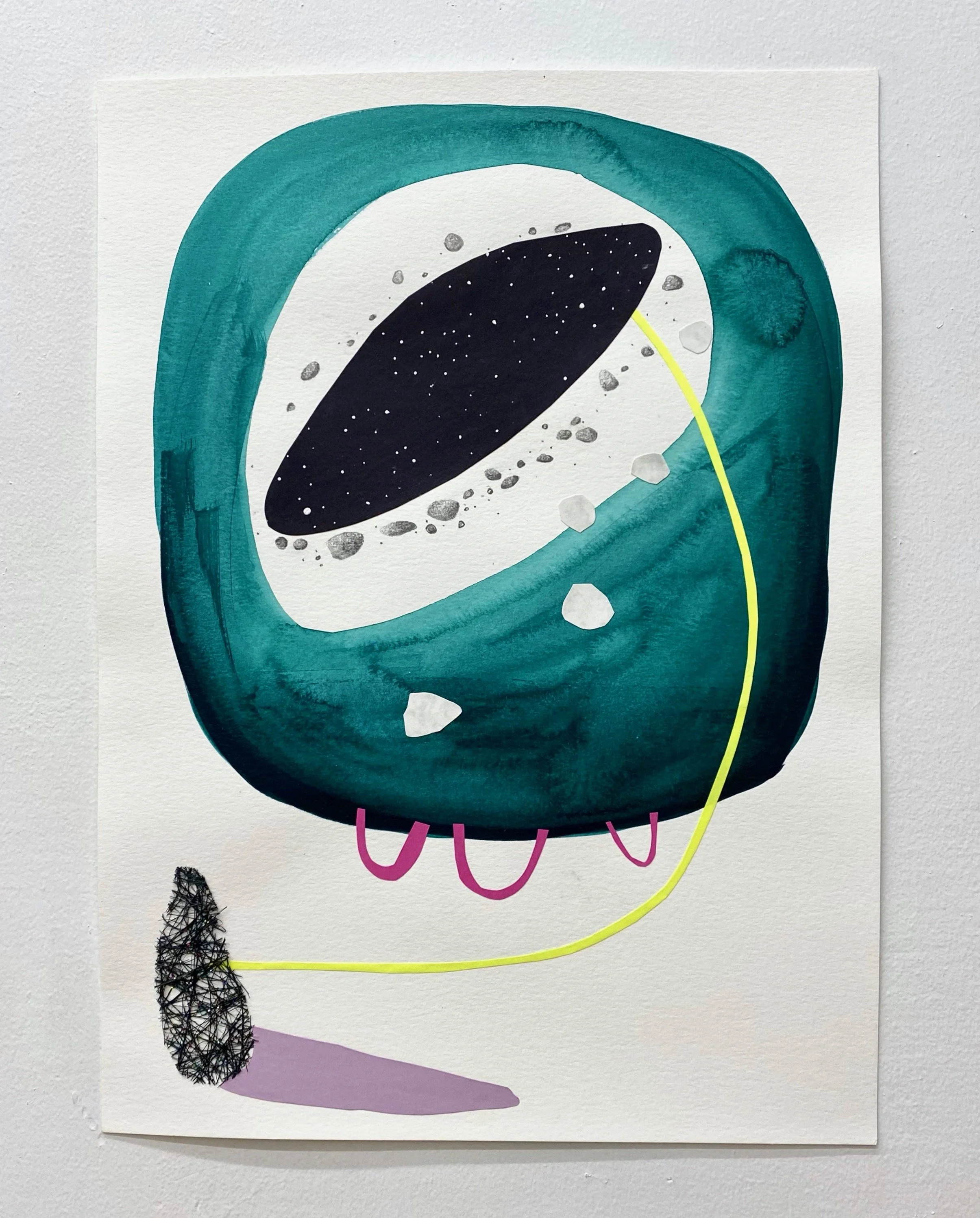Original G3 in power saver mode, 2022 Acrylic, decorative paper, graphite pencil, and ink on paper 11” x 14