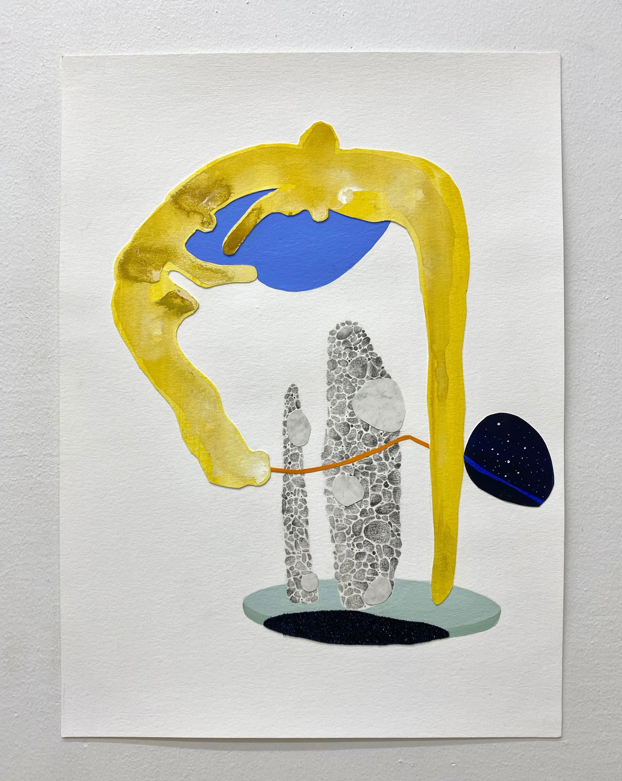 Multiverse download, 2022 Acrylic, graphite, and decorative paper on paper 11” x 14”