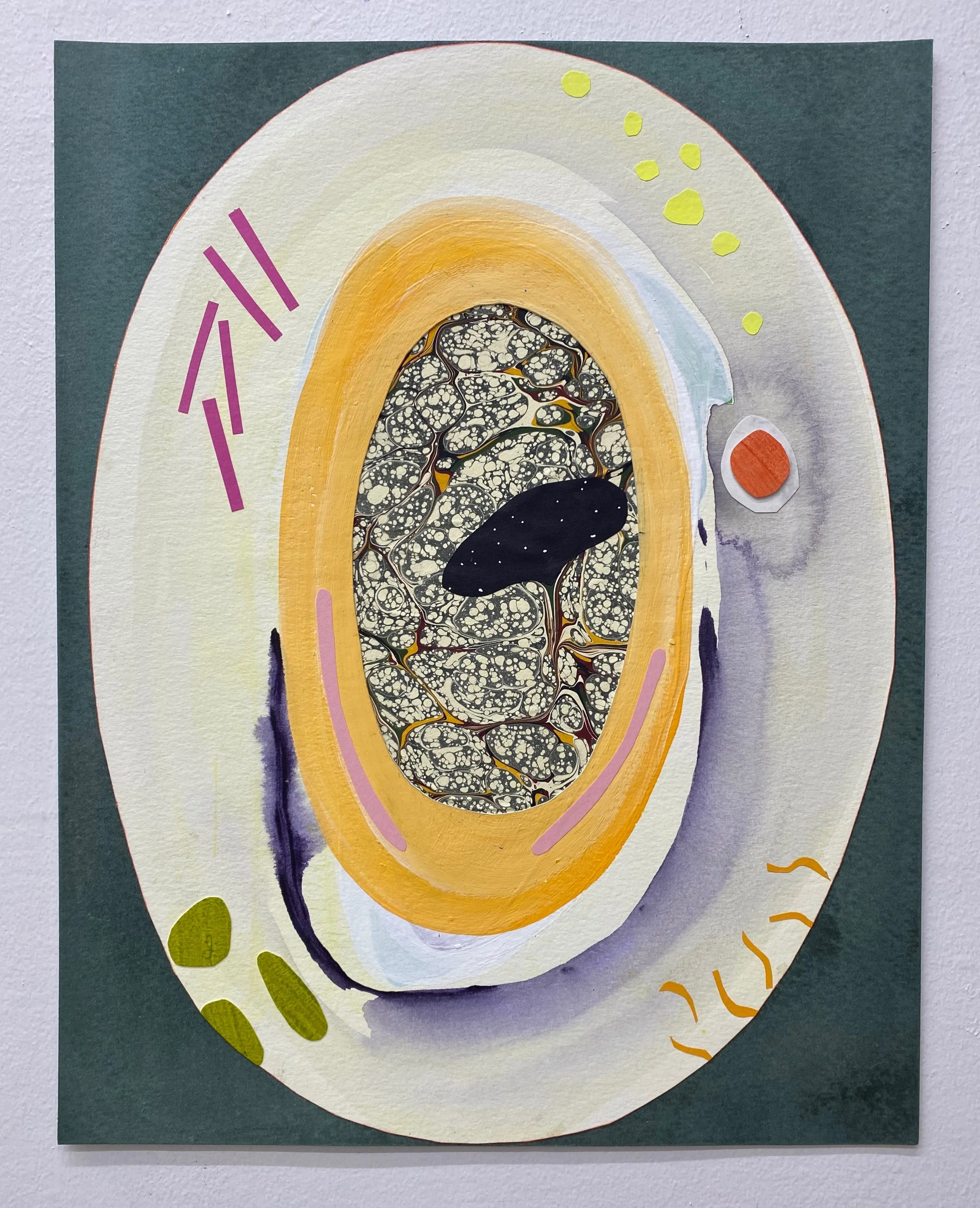 Cosmic Sushi, 2024 Acrylic, decorative paper, ink on paper 11” x 15”